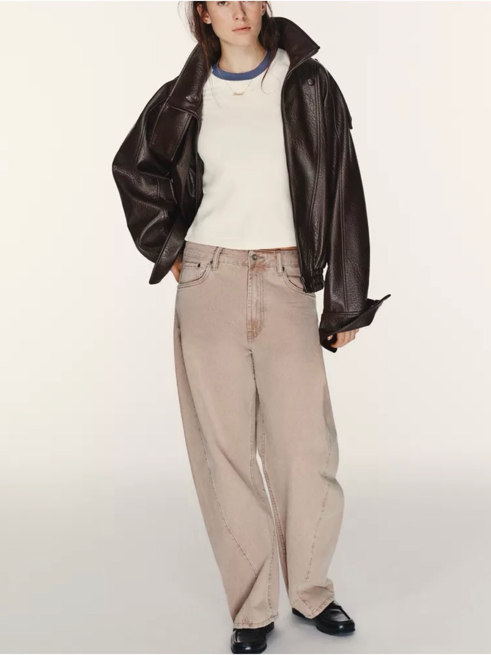 Zara Wide-Leg Jeans in Beige Taupe